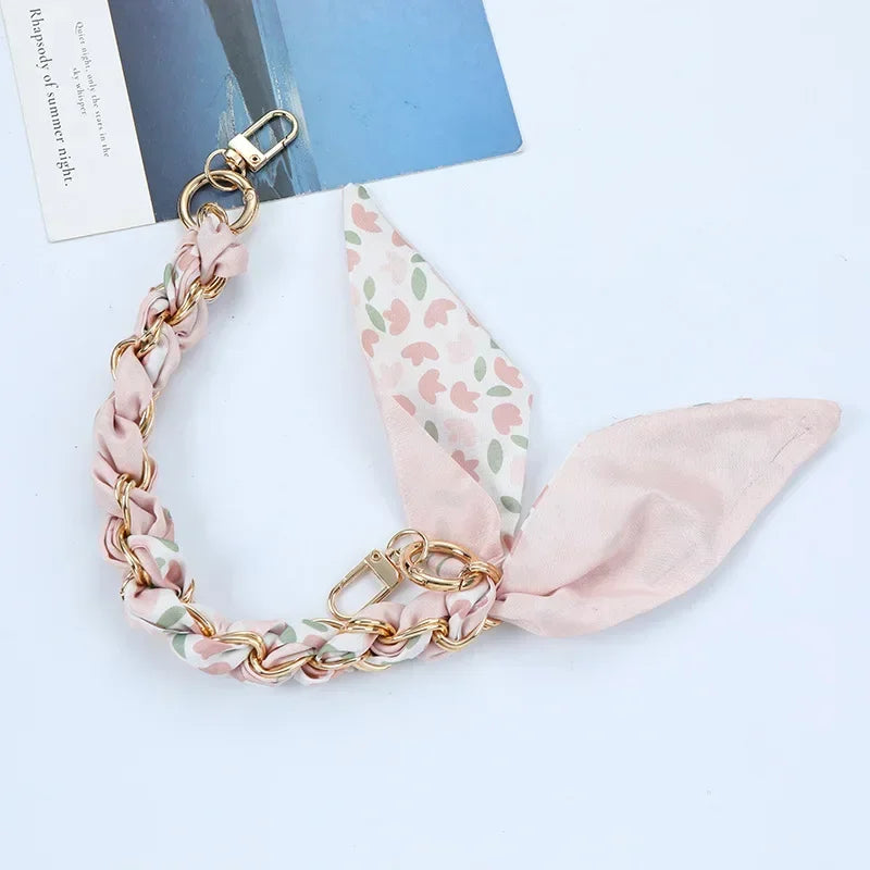 Mobile Phone Chain Key Chain Creative Hand Chain New Woven Silk Scarf Double Buckle Mobile Phone Lanyard Wrist Strap