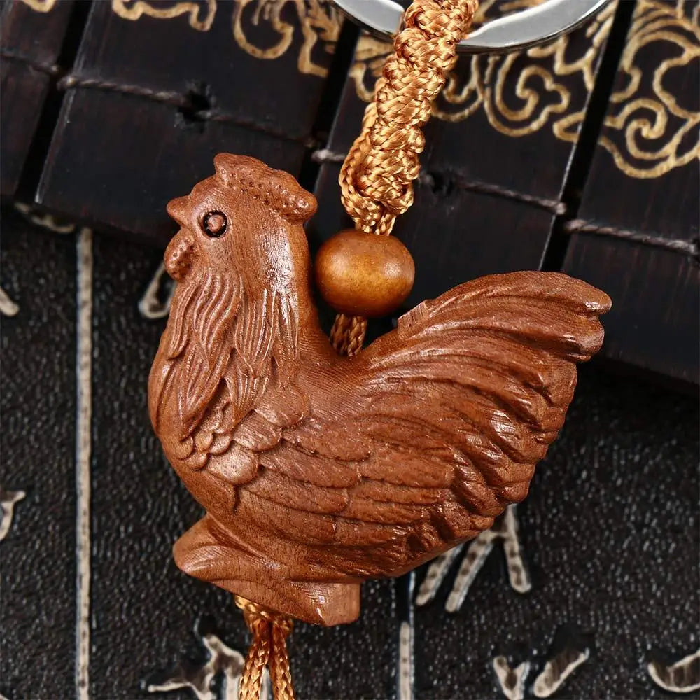 Snake Creative Lucky Gift Bag Pendant Mascot Car Key Ring Key Chain Mahogany Keychain Chinese 12 Zodiac Engraving Wood Keyring