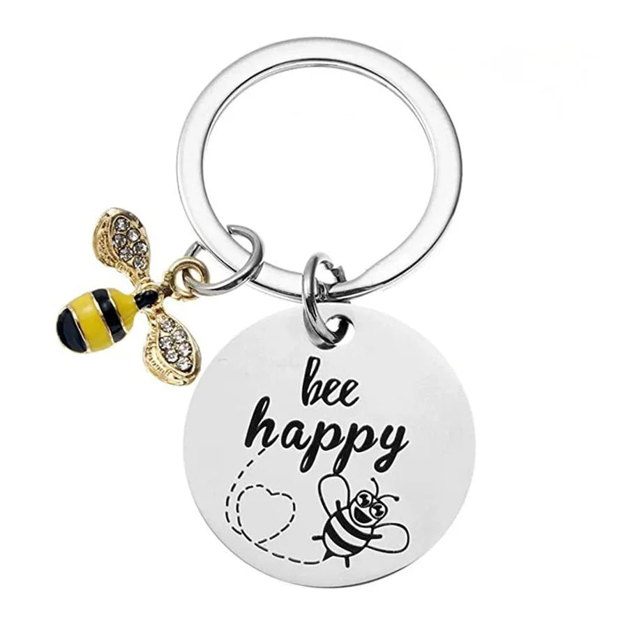 Bee Happy Keychain - Inspirational Gift for Women, Mom, Daughter, Son, Niece, Nephew, and Friends - Perfect for Birthdays, Chris