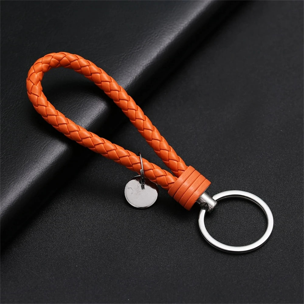 Braided PU Leather Keychain with Silver Buckle