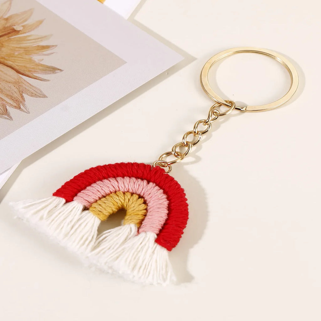 Rainbow Woven Tassel Keychain with Clasp