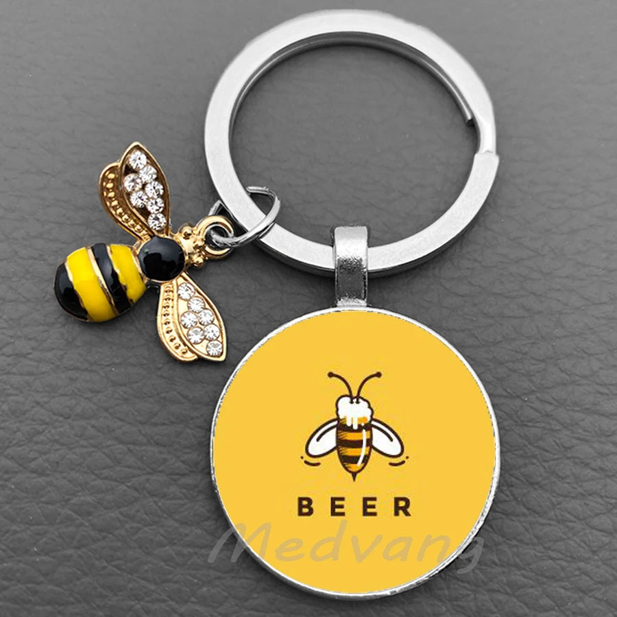 Bee-Themed Glass Dome Keychain with Charm