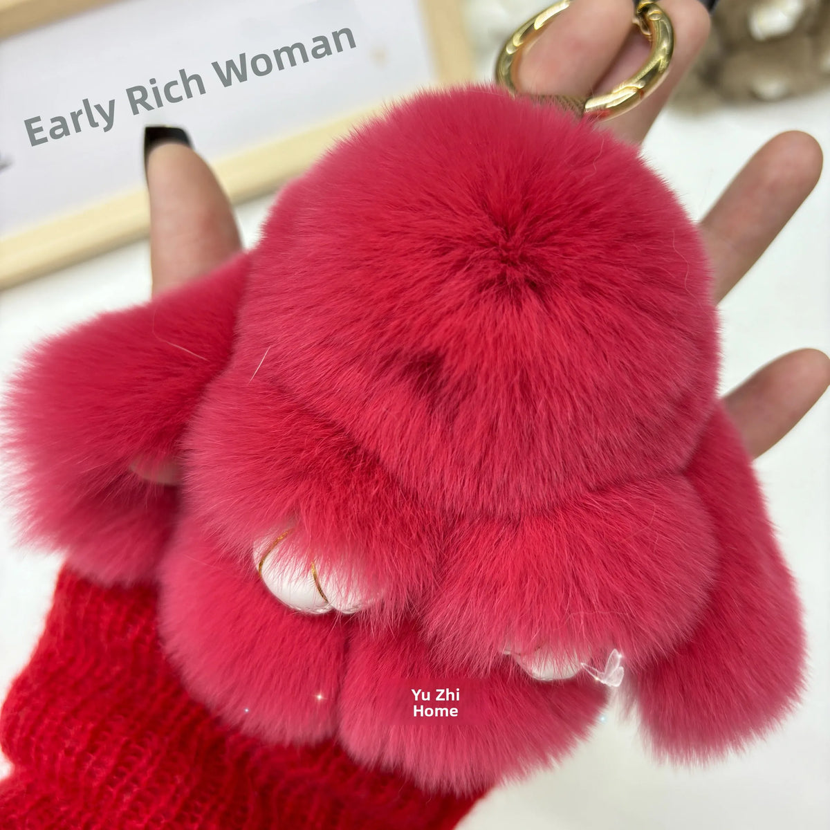 Plush Rabbit Bag Charm with Gold-Tone Ring Clasp