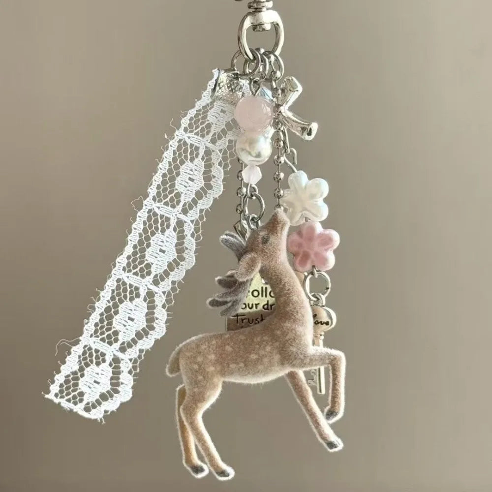 Cute Deer Keychain for Women Jewelry Handmade Korean Style Portable Phone Charms Bag Pendant Fashion Jewelry Accessories