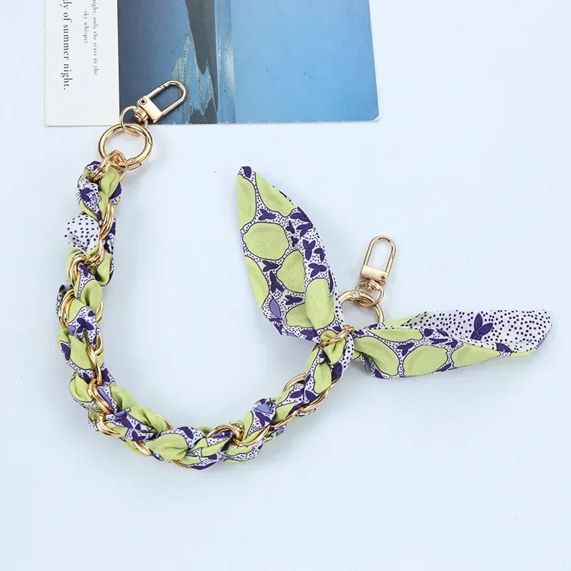 Mobile Phone Chain Key Chain Creative Hand Chain New Woven Silk Scarf Double Buckle Mobile Phone Lanyard Wrist Strap