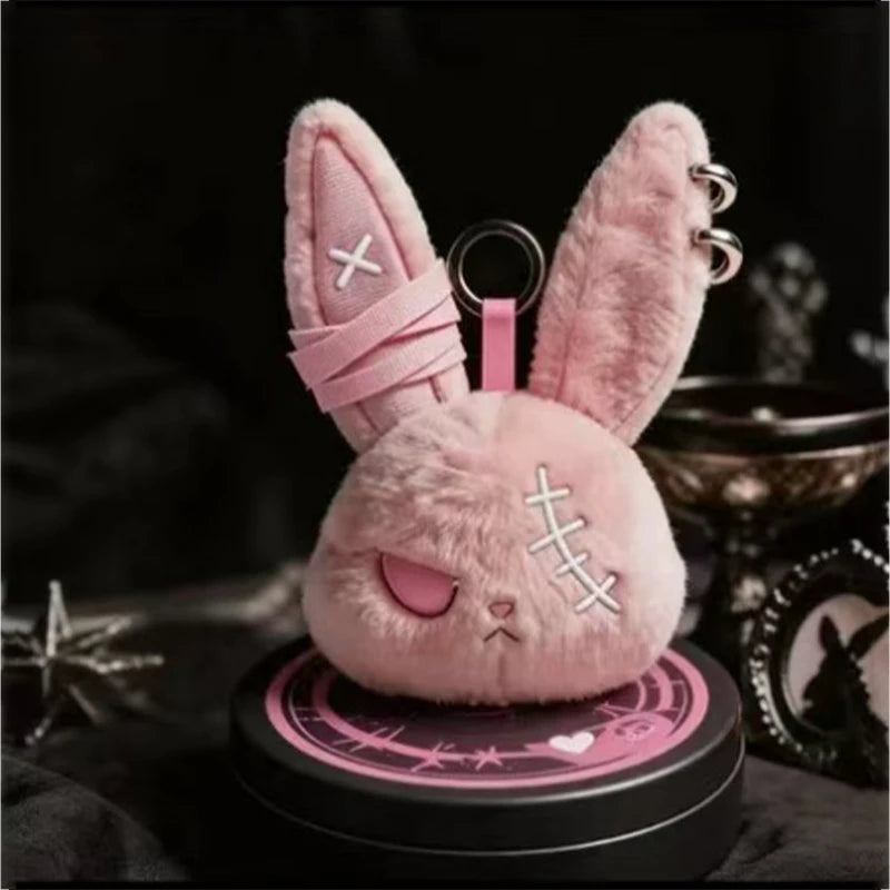 Gothic Rabbit Plush Keychain with Pierced Ears