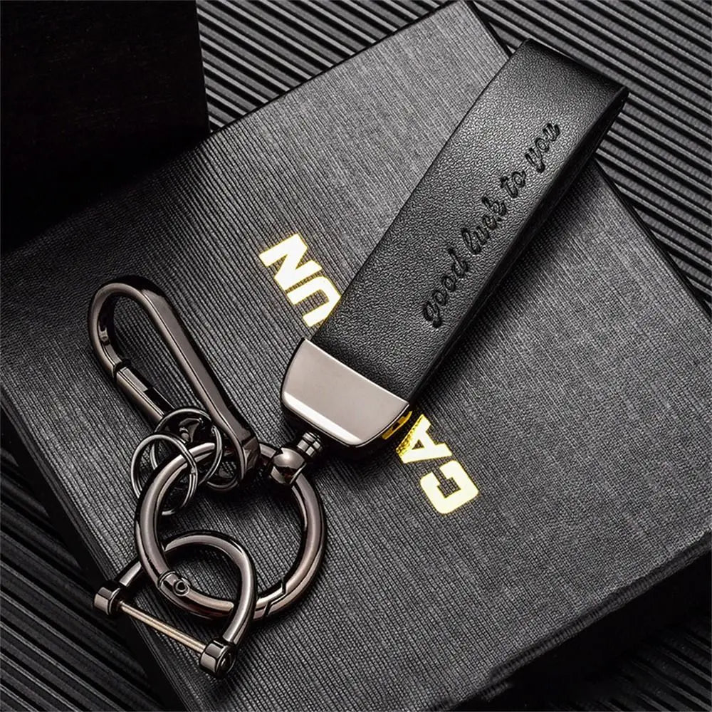 Crazy Horse Leather Car Keychain with Metal Ring