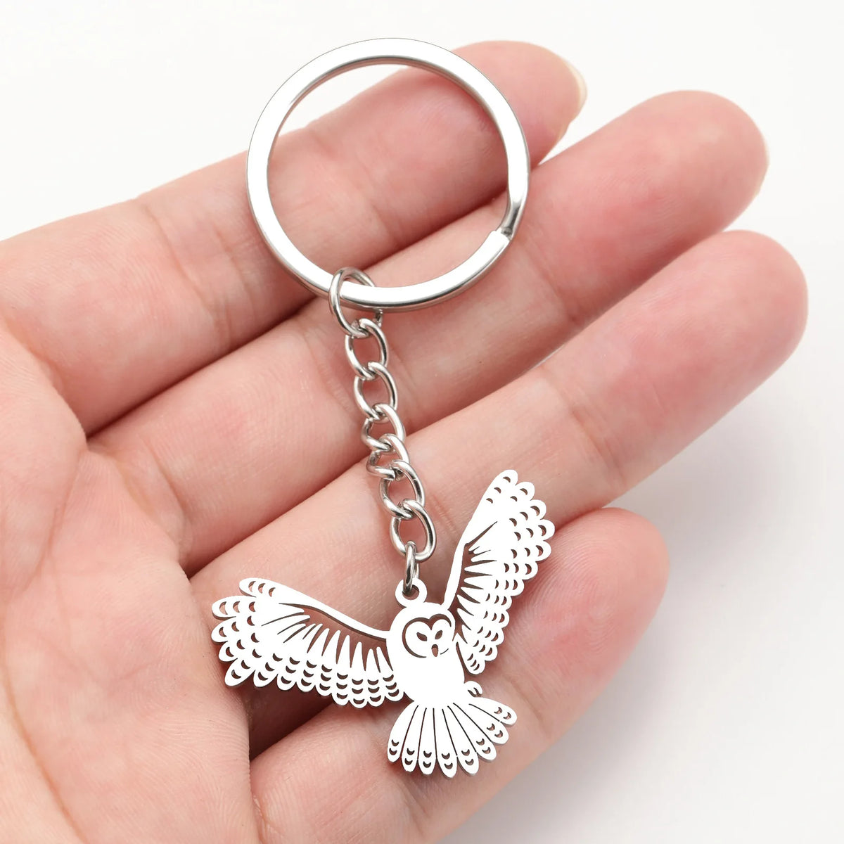 Stainless Steel Phoenix and Owl Keychain