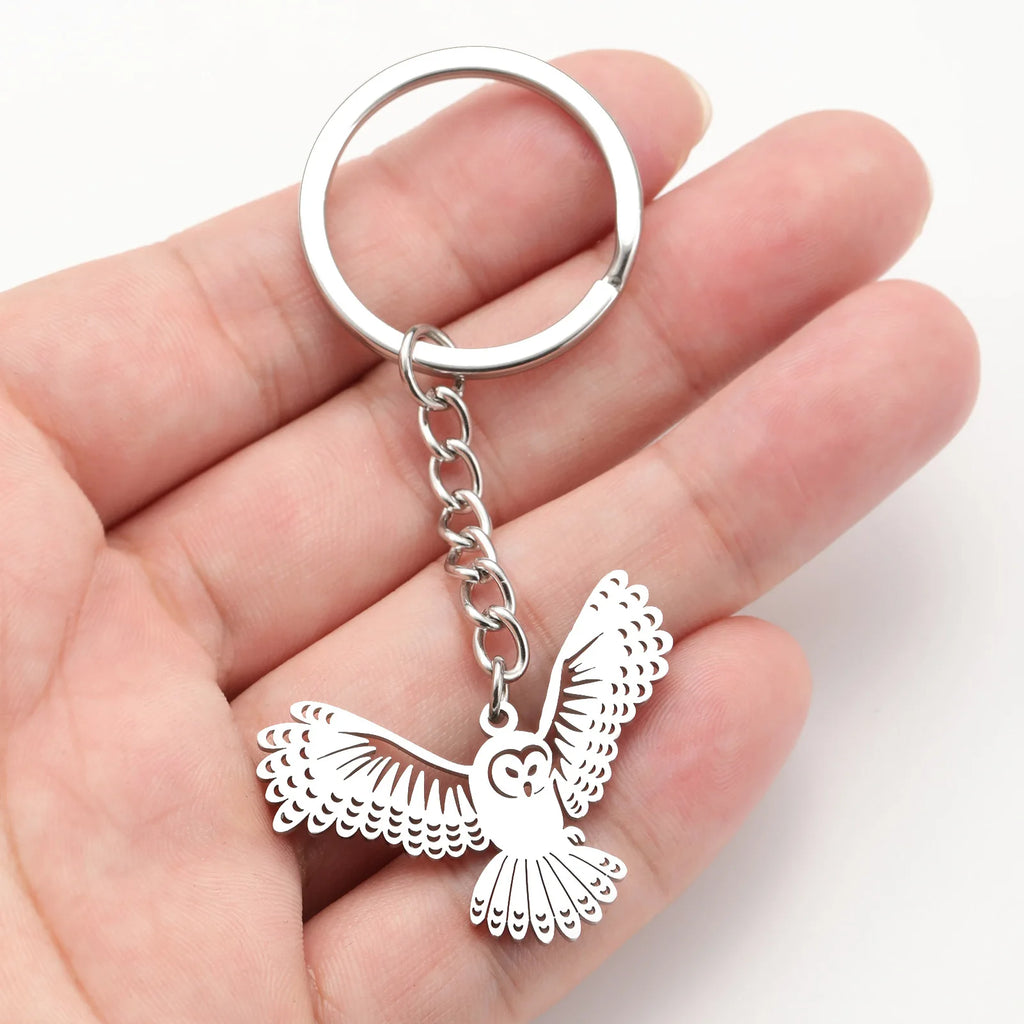 Stainless Steel Phoenix and Owl Keychain