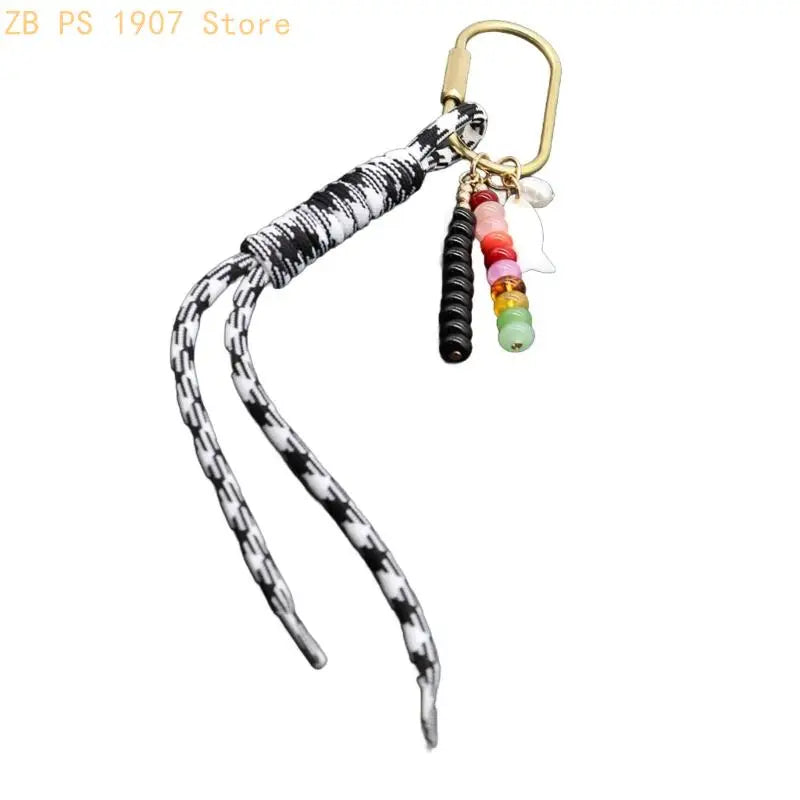 Handwoven Bag Charm Keychain with Fish Accent