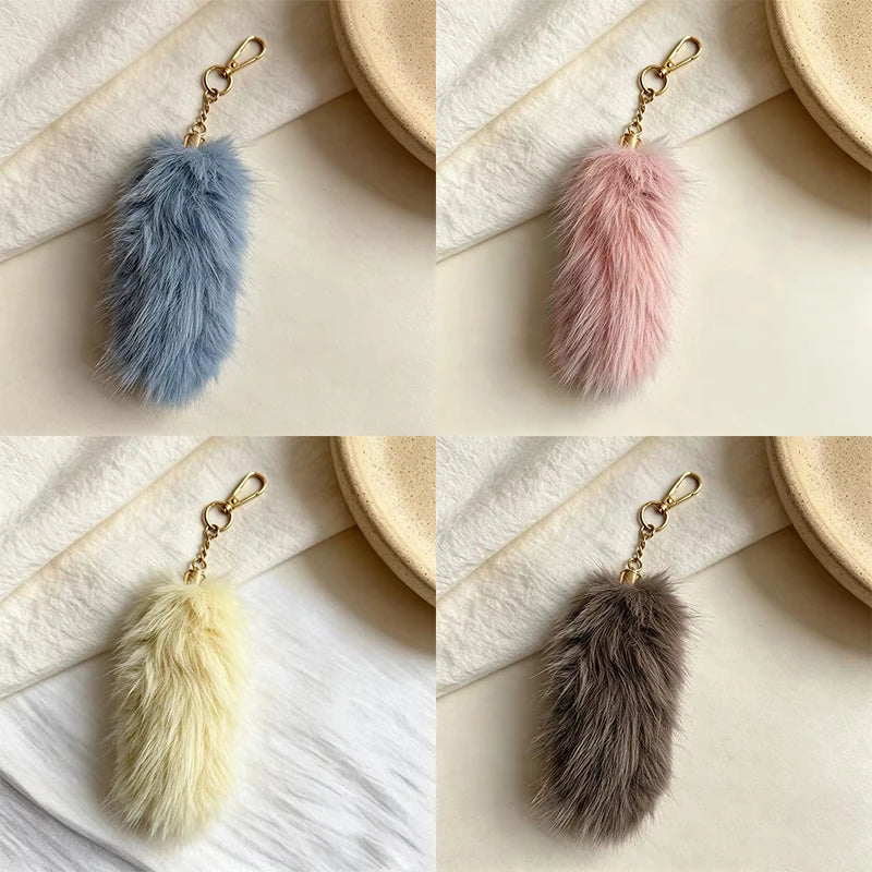 Fox Tail Keychain Irregular Car Keychain Bag Pendant Tail Animal Style Leopard Colored Keychain Cute Plush Keychain For Women