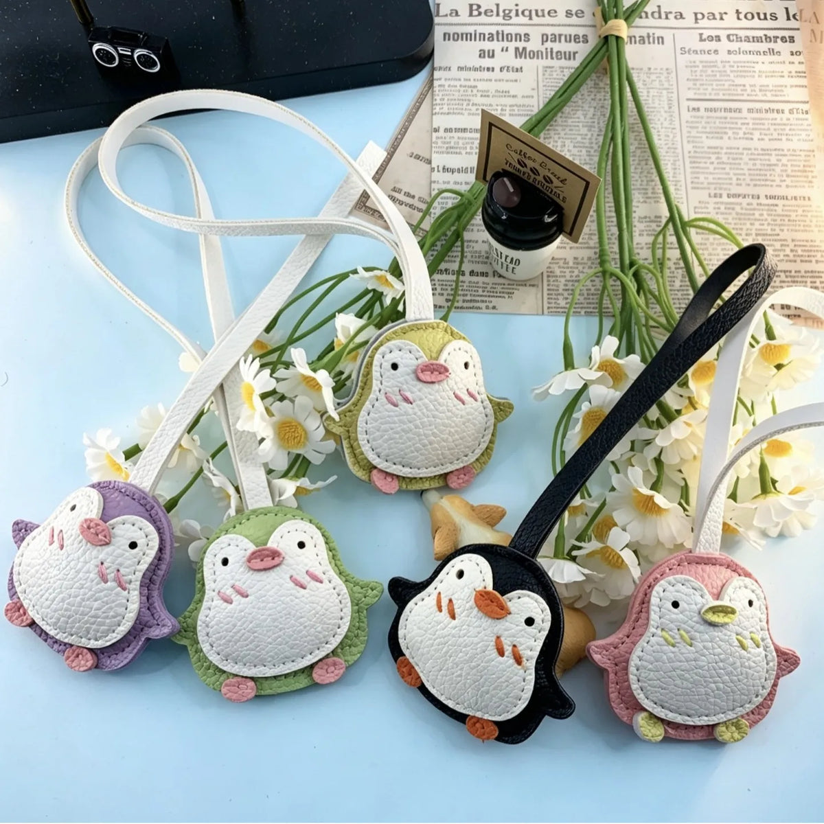Cartoon Penguin Leather Keychain