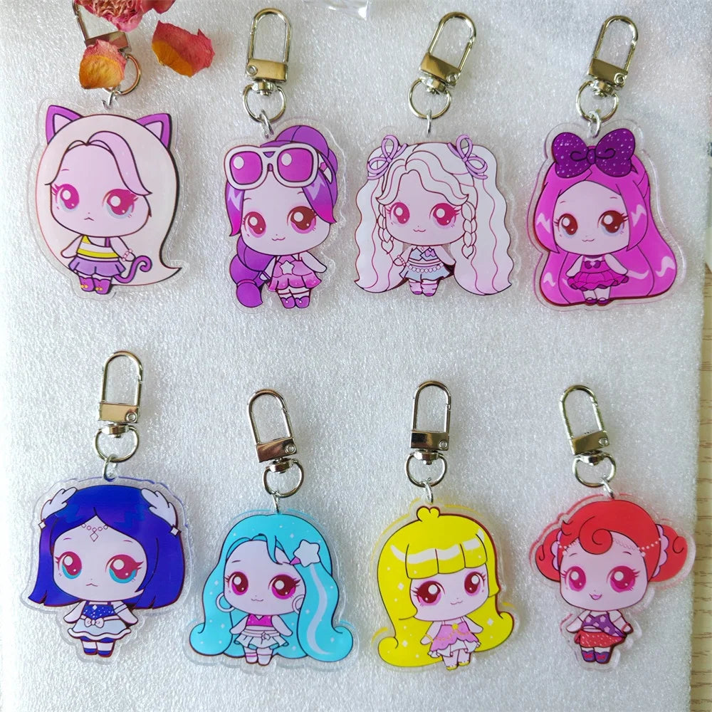 Kpop Cartoon Keychain Cute Bag Charms Double-sided Print Jiwoo Carmen Yuha Stella Juun Fans Collection Accessories