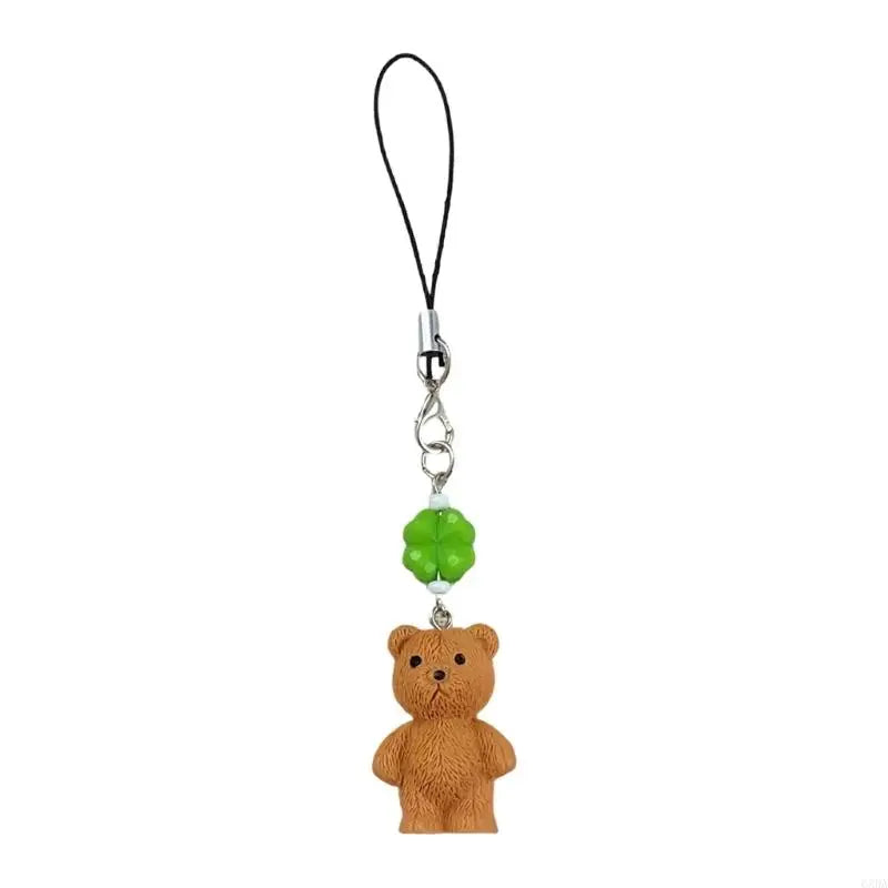 Bear Charm Keychain with Green Bead Accent