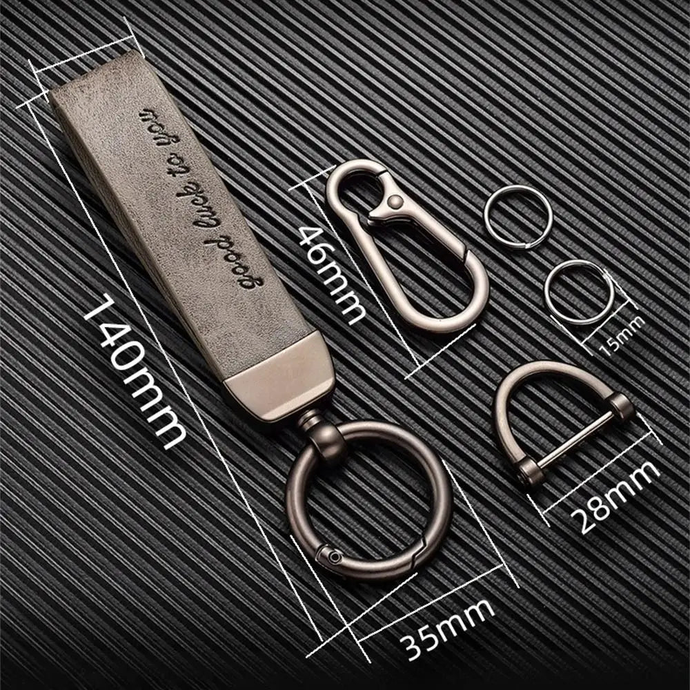 Crazy Horse Leather Car Keychain with Metal Ring