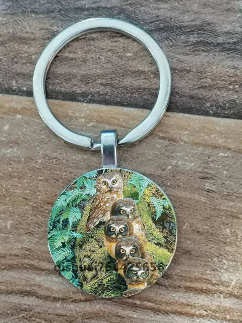 Round Owl Graphic Zinc Alloy Keychain
