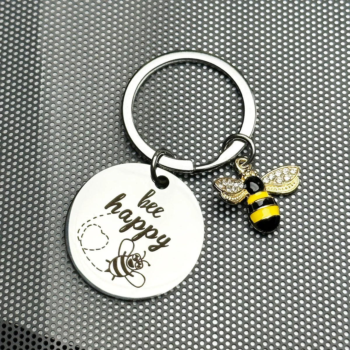 Bee Happy Keychain - Inspirational Gift for Women, Mom, Daughter, Son, Niece, Nephew, and Friends - Perfect for Birthdays, Chris