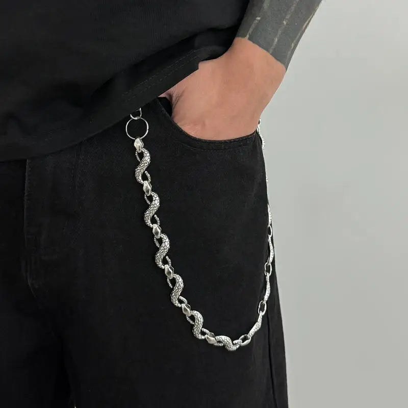 Snake Shape Belt Keychain Punk Hipster Men Jeans Decor Chain Trendy Couple Jewelry for Birthday Gift