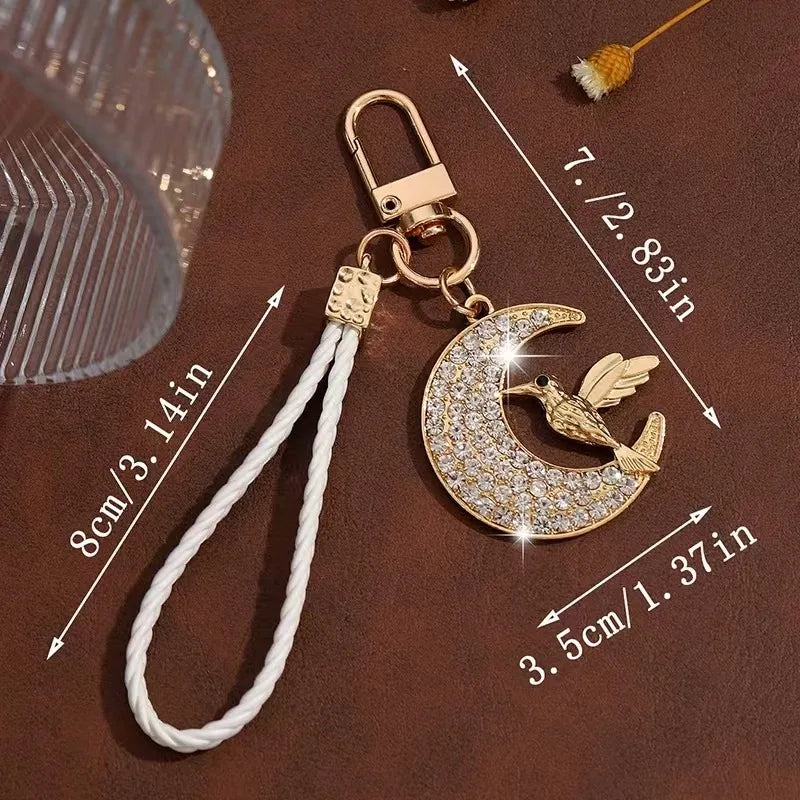 Hummingbird and Crescent Moon Rhinestone Keychain