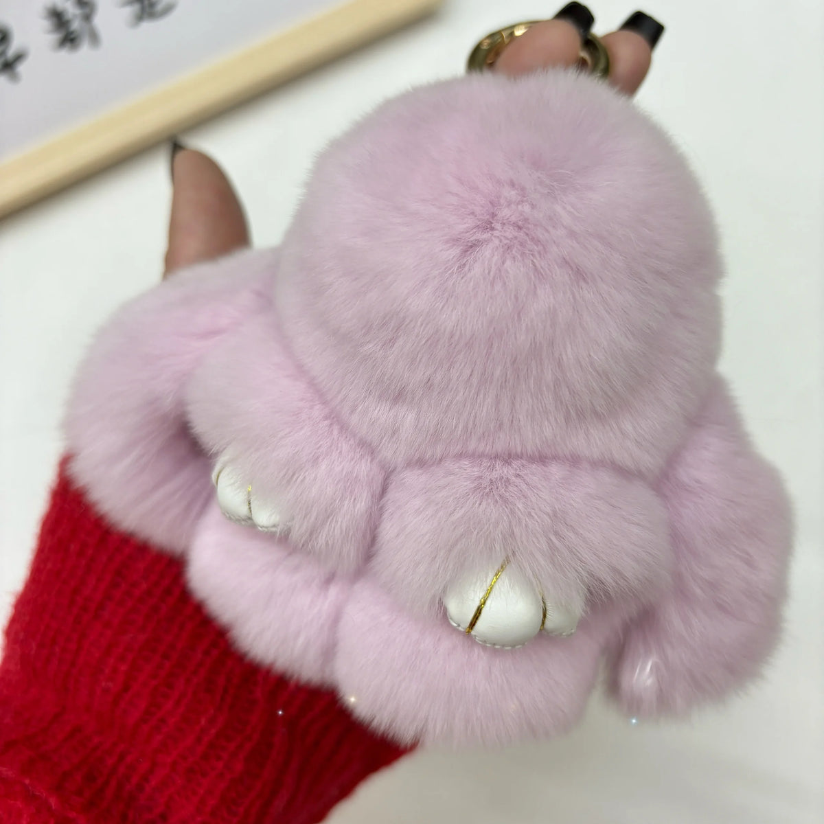 Plush Rabbit Bag Charm with Gold-Tone Ring Clasp