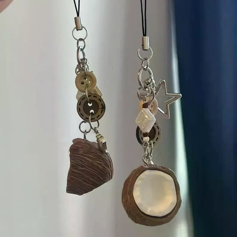 Coconut and Starfish Beaded Bag Charm