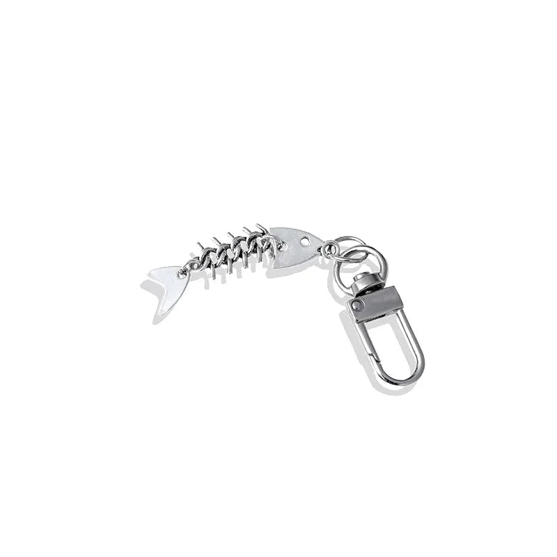 Fish Bone Keychain in Silver Zinc Alloy