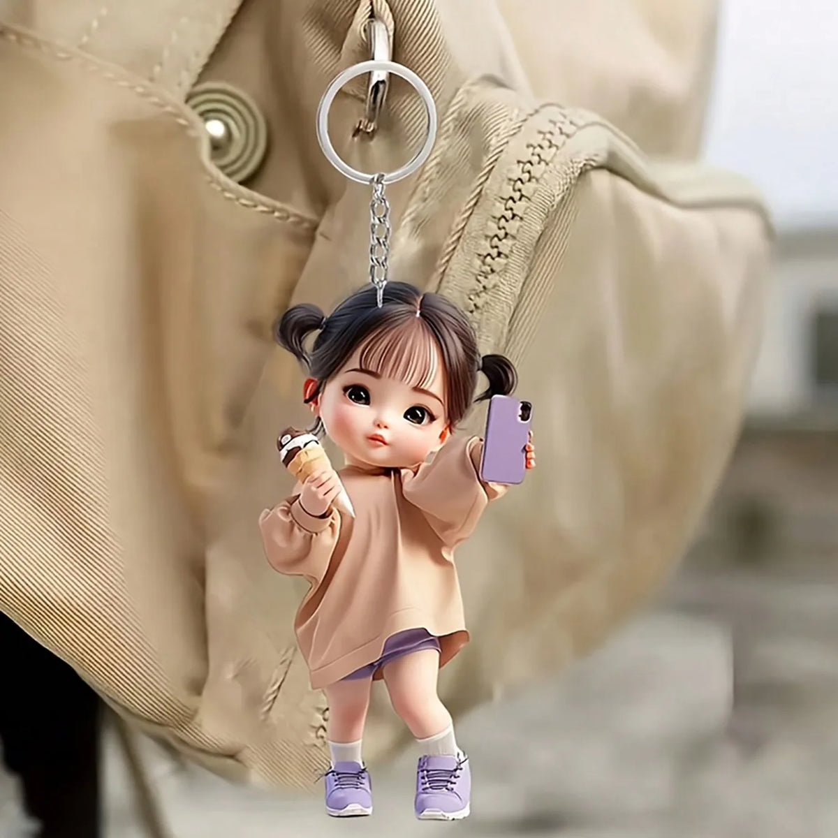 Cartoon Girl Flat Acrylic Keychain