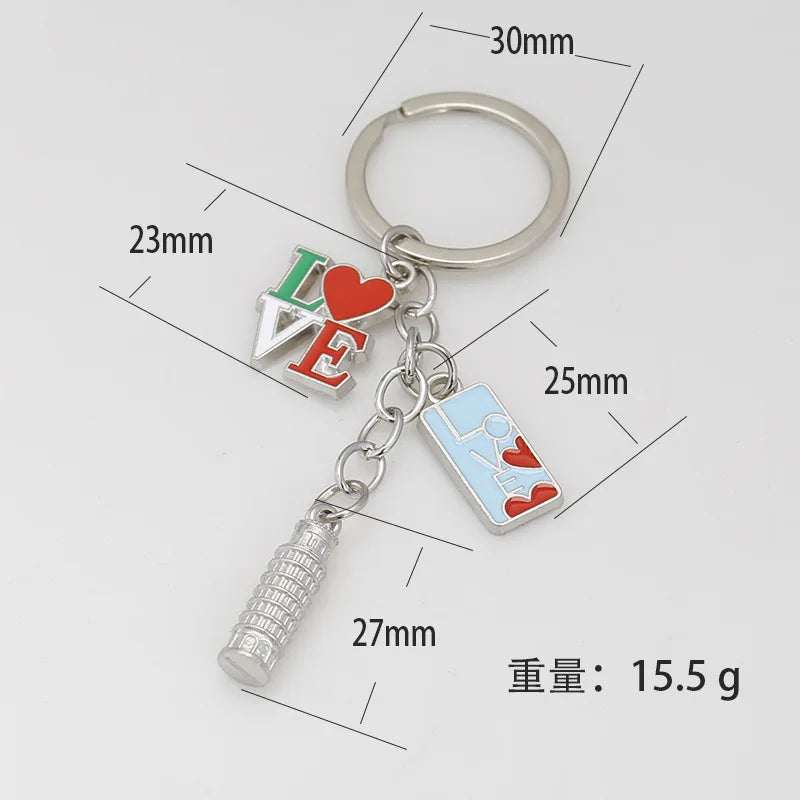 Enamel Flag Keychain Canada Germany Czech Venice UK London Building Alloy Drop Oil Pendant Travel Souvenir Car Bag Key Ring Gift