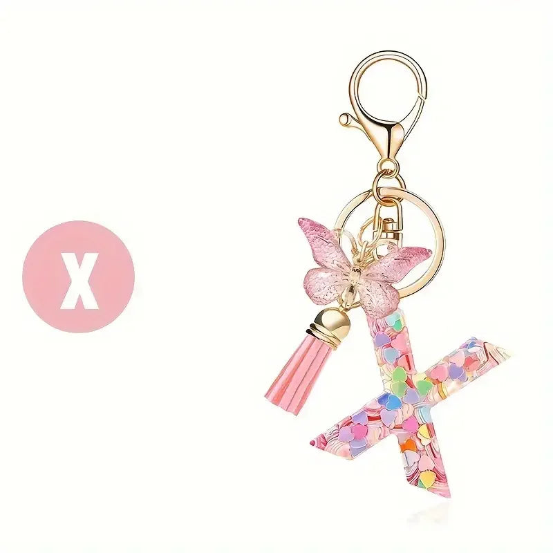 Initial Letter Keychain with Butterfly and Tassel