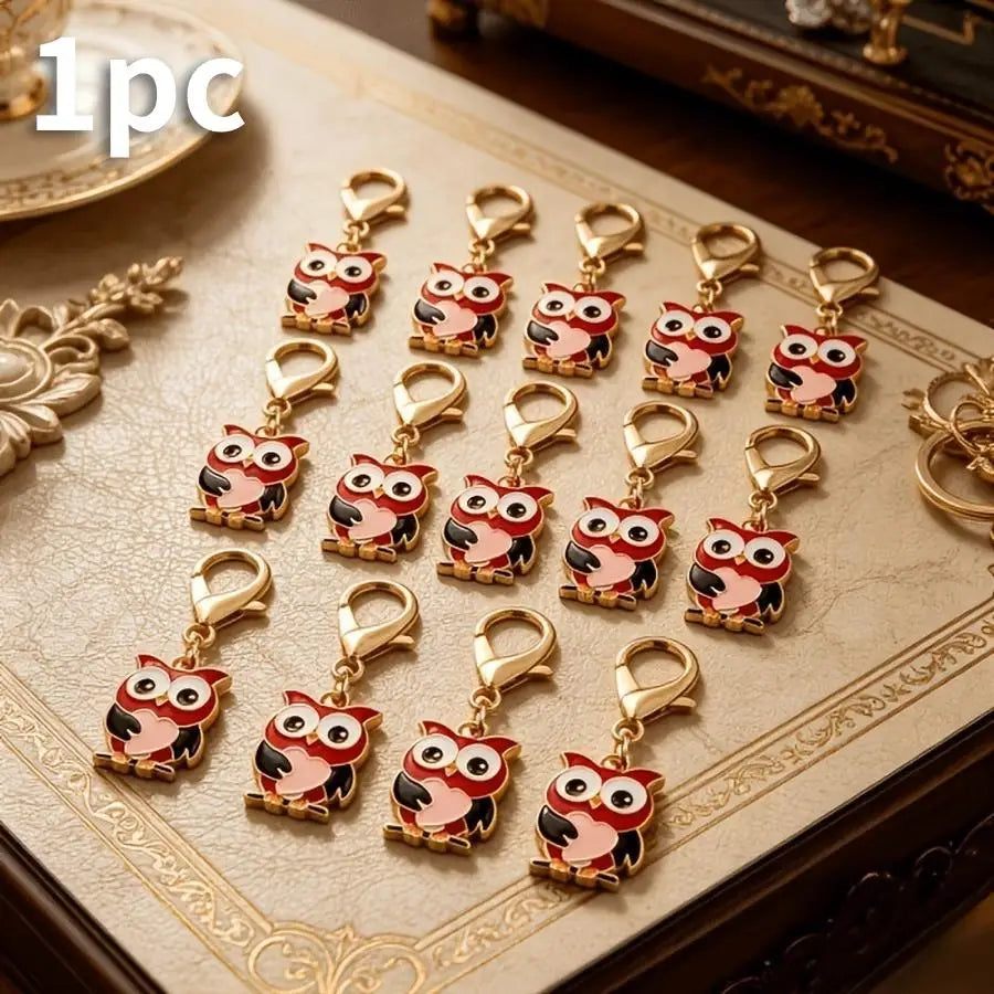 1/5/10/20/50/100pcs Kawaii Owl Keychain Set - Red And Owl, Expressive Eyes, Durable Zinc Alloy, Perfect for Birthdays, Christmas