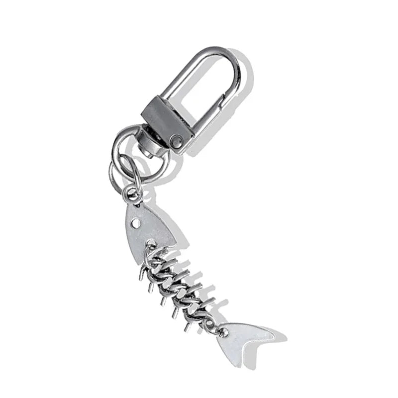 Fish Bone Keychain in Silver Zinc Alloy