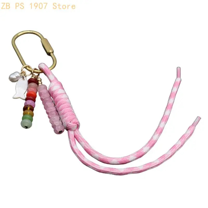 Handwoven Bag Charm Keychain with Fish Accent