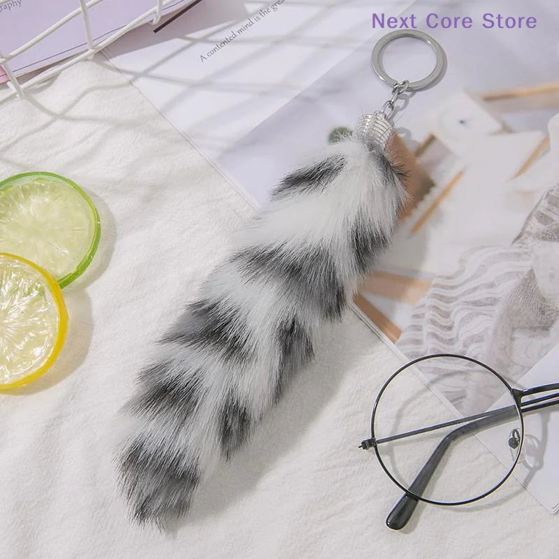 Faux Fur Animal Tail Keychain with Split Ring