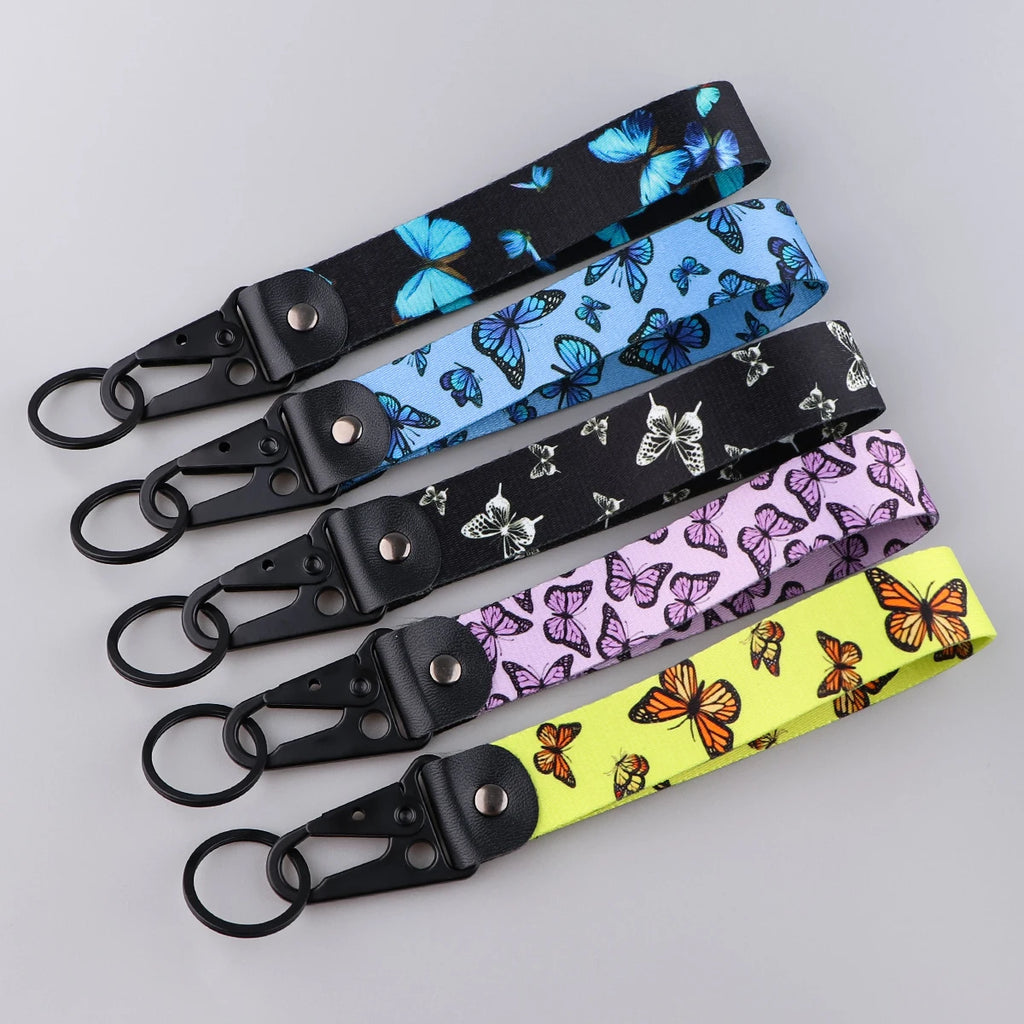 Butterfly Print Wrist Lanyard Keychain