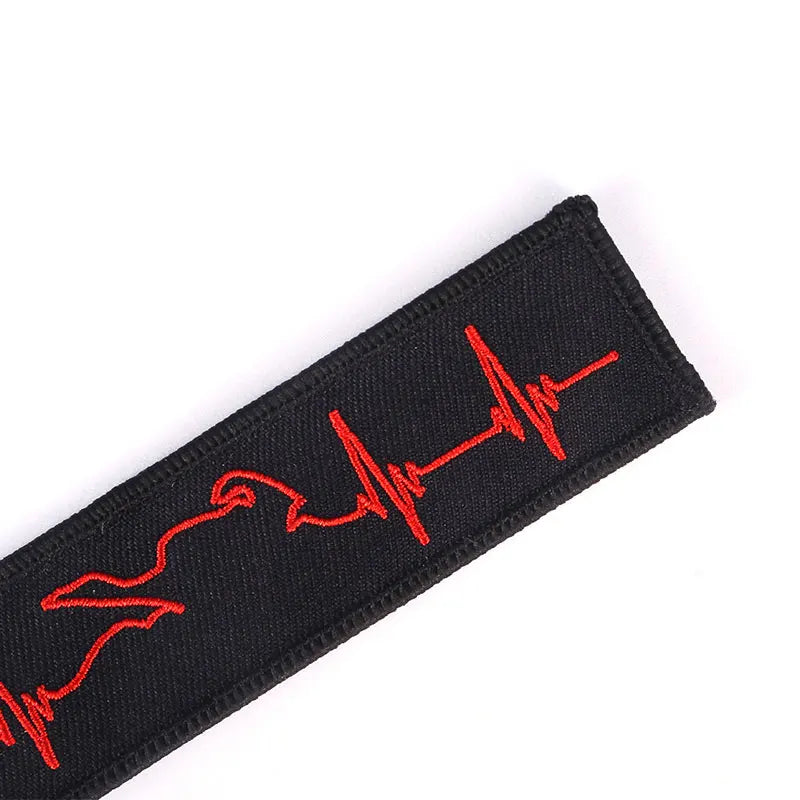 Motorcycle Heartbeat Embroidered Fabric Key Tag