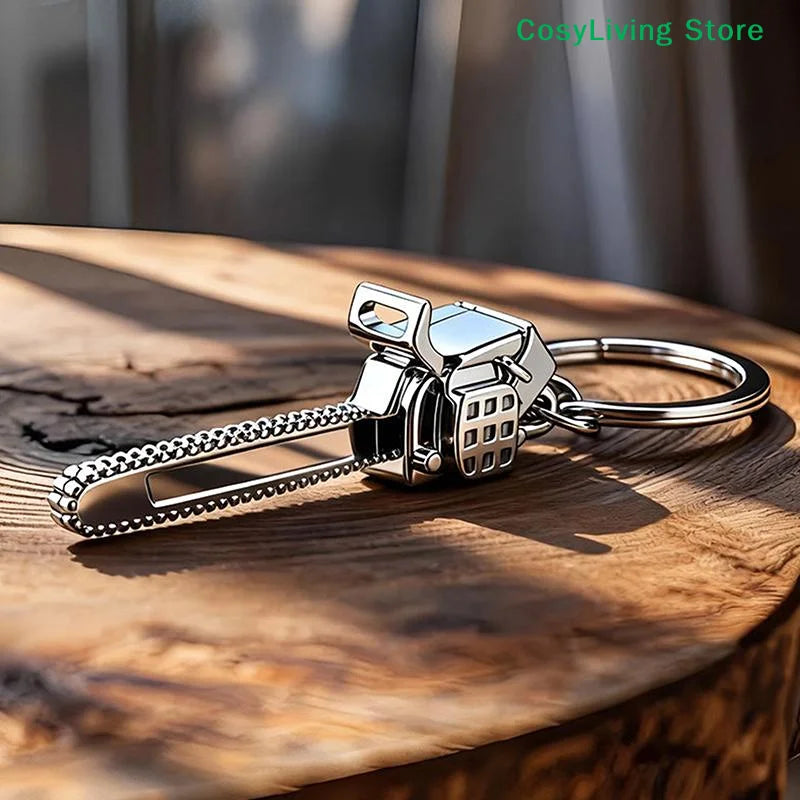 Miniature Chainsaw Keychain in Polished Chrome