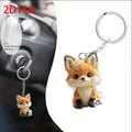 Adorable 2D Fox Keychain with Rose Acrylic Hanging Ornament Durable Car Pendant Lightweight Halloween Holiday Gift Charm for Car