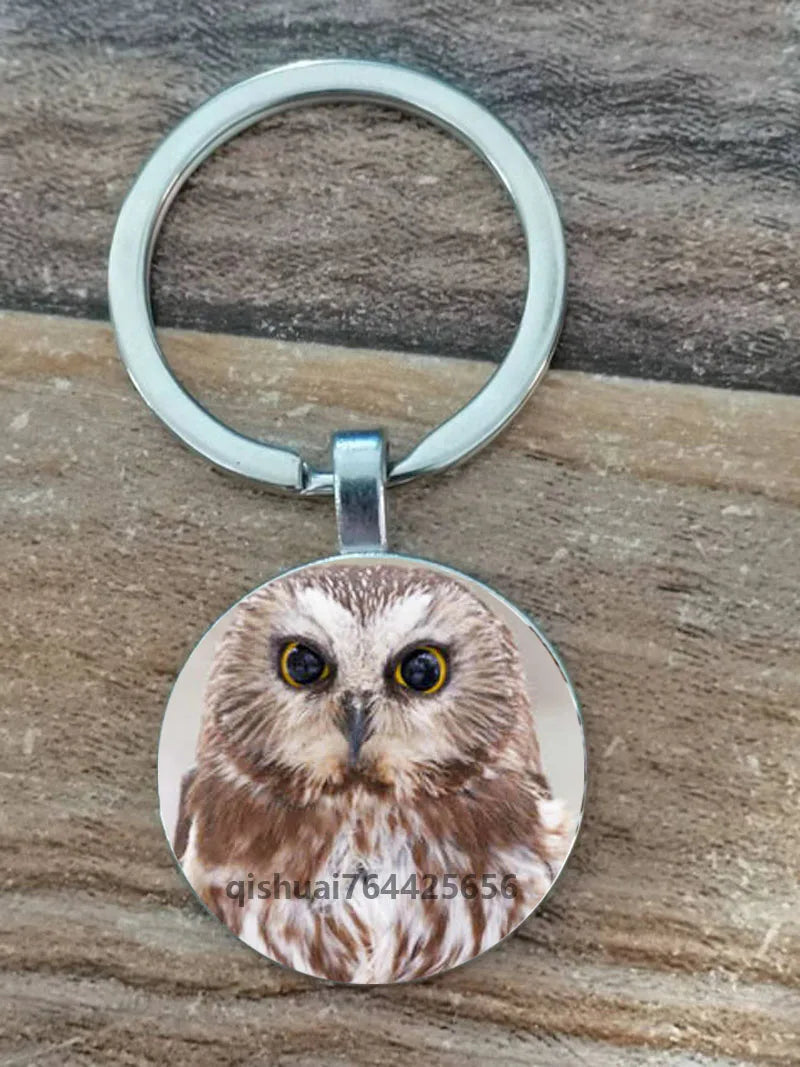 Owl Picture Keychain with Zinc Alloy and Glass