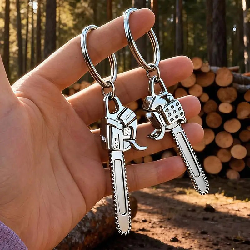 Miniature Chainsaw Keychain in Polished Chrome