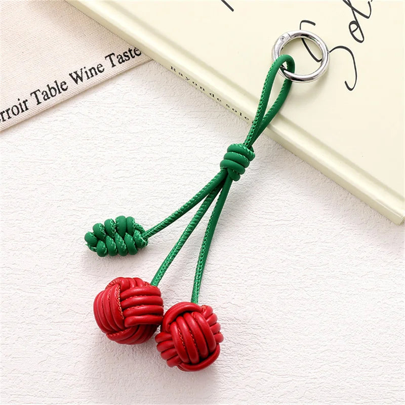 Hand-Woven Double Ball Charm Keychain