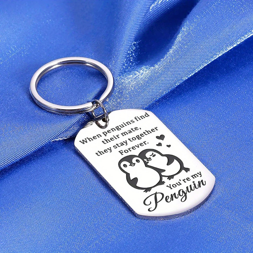 Engraved Penguin Stainless Steel Keychain