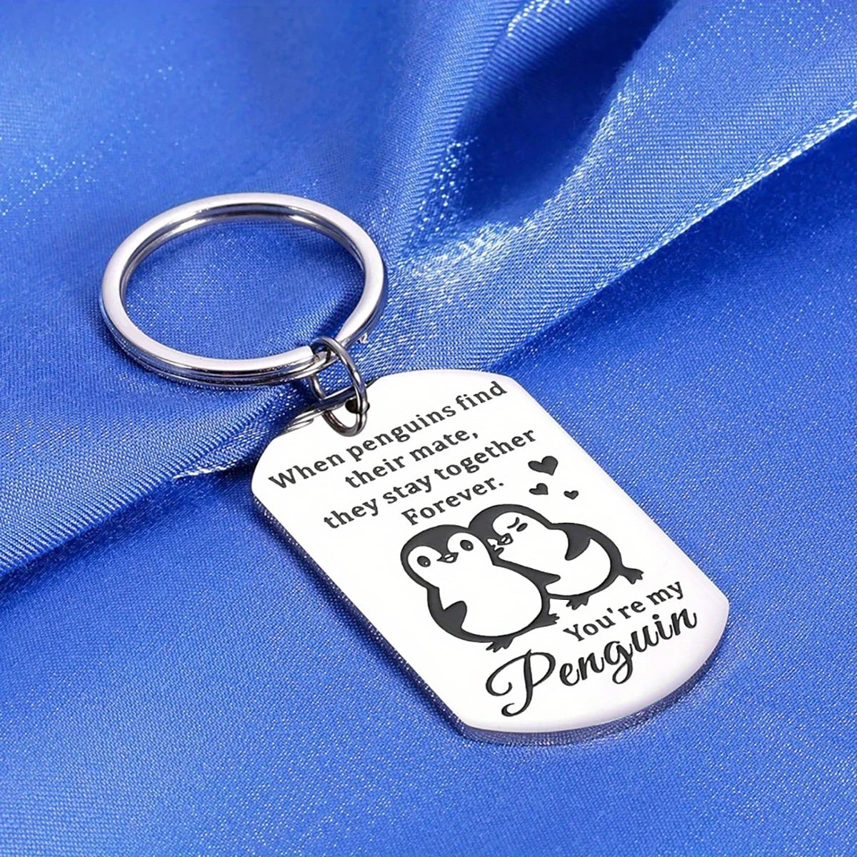 Engraved Penguin Stainless Steel Keychain