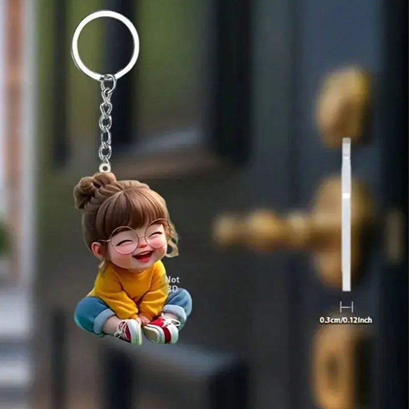 Cartoon Girl Flat Acrylic Keychain