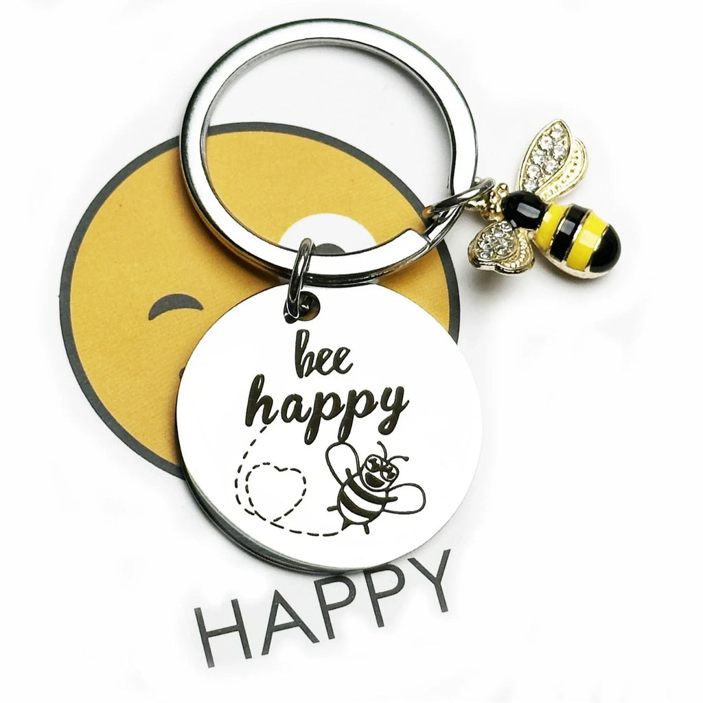 Bee Happy Keychain - Inspirational Gift for Women, Mom, Daughter, Son, Niece, Nephew, and Friends - Perfect for Birthdays, Chris
