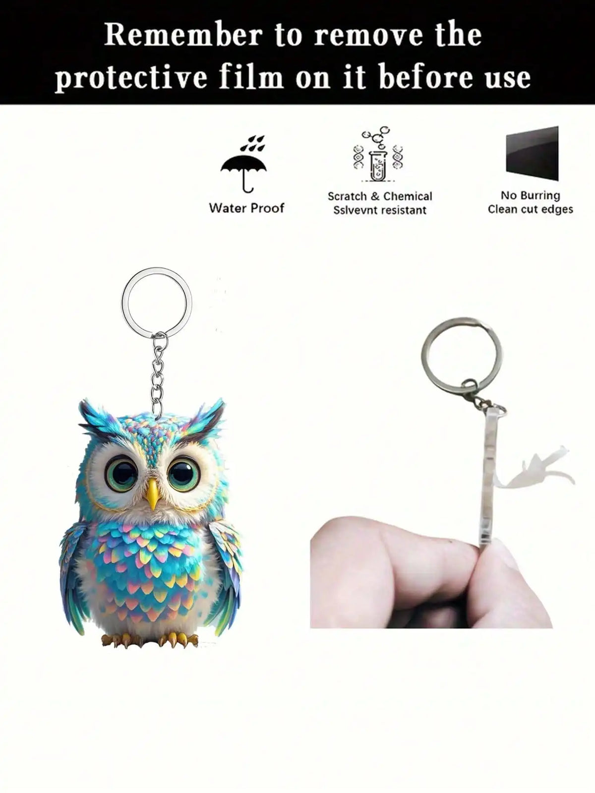 Owl Charm Keychain with O-Shaped Buckle