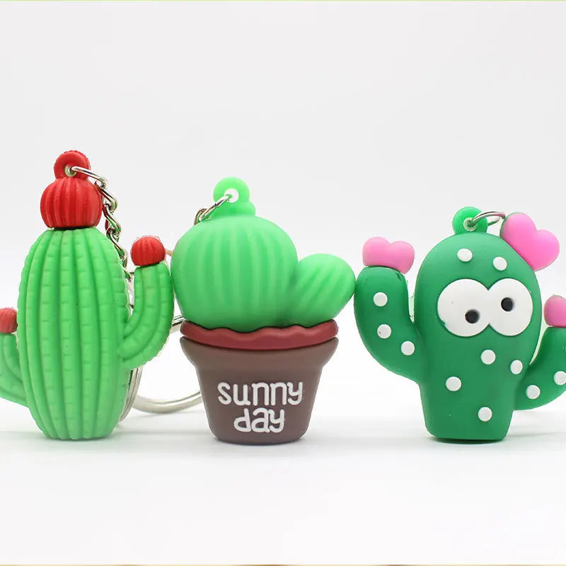 Potted Cactus Charm Keychain with O-Buckle