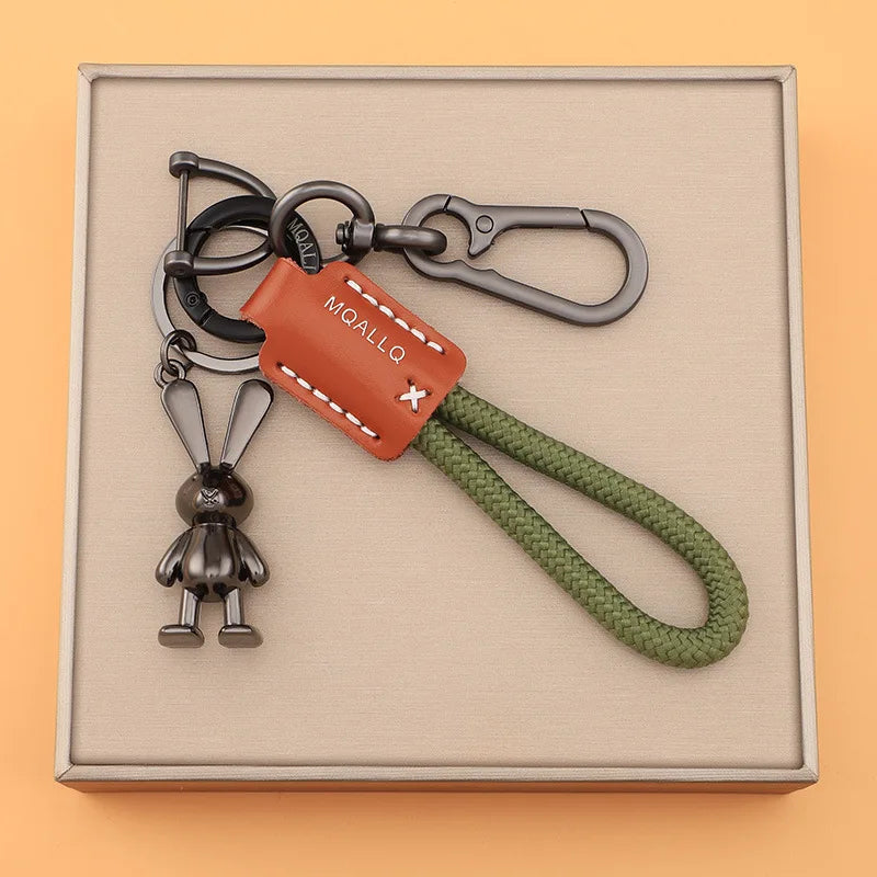 Braided Rope Keychain with Rabbit Charm