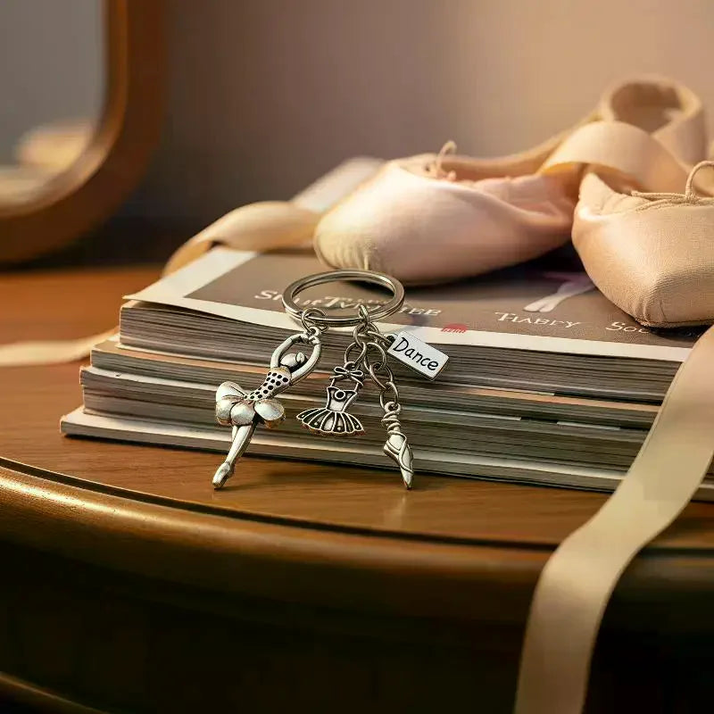 Ballet Dancer Charm Keychain with Engraved Tag