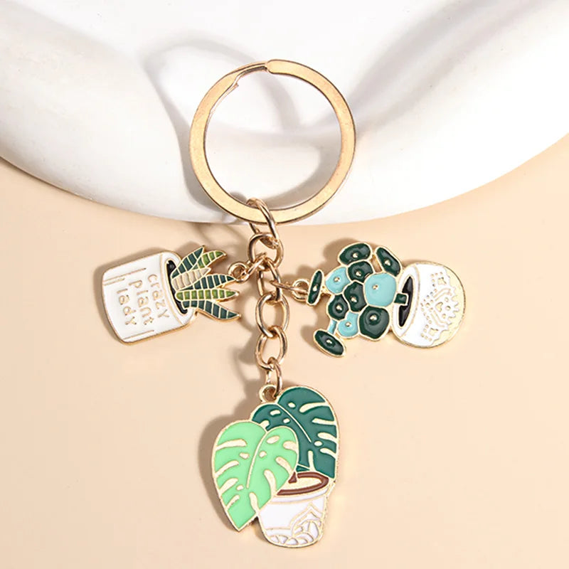Potted Cactus Enamel Keychain