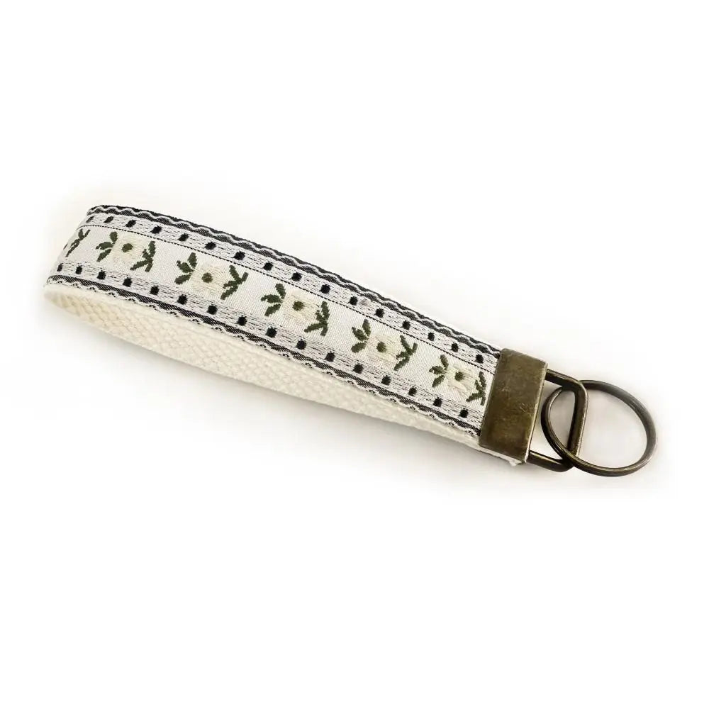 Embroidered Floral Fabric Wristlet Keychain